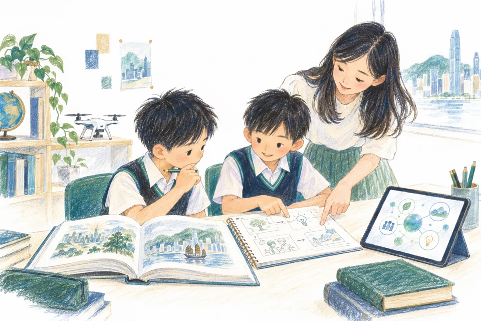 英華小學學生先閱讀和整理構思，再使用AI輔助發展原創成果的示意圖
